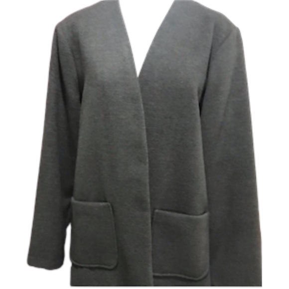 Mural Art Boundaries Jacket Women 2X Grey Long Duster Neutral Minimalist Classic - Picture 1 of 10
